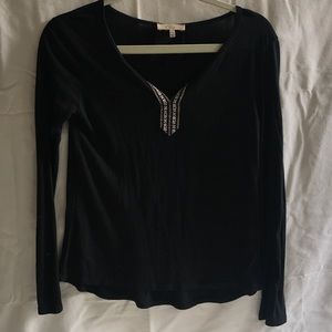 Black Embroidered Long-sleeved Shirt